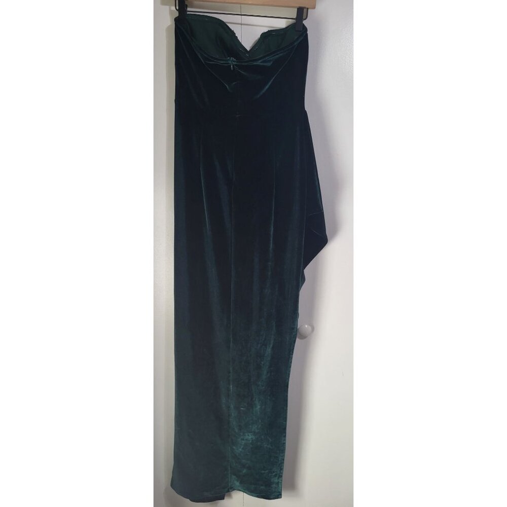 Women's LG Emerald Green Velvet Strapless Dress High Slit Sequins Mermaid Corset - Picture 4 of 10